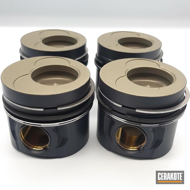 Pistons Cerakoted Using Micro Slick Dry Film Lubricant Coating (air Cure) And Piston Coat (air Cure)