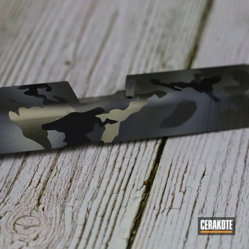 Custom Camo Glock Pistol Slide Cerakoted Using Benelli® Sand, Sniper Grey And Graphite Black