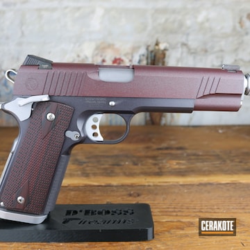 1911 Pistol Cerakoted Using Ruby Red And Carbon Grey