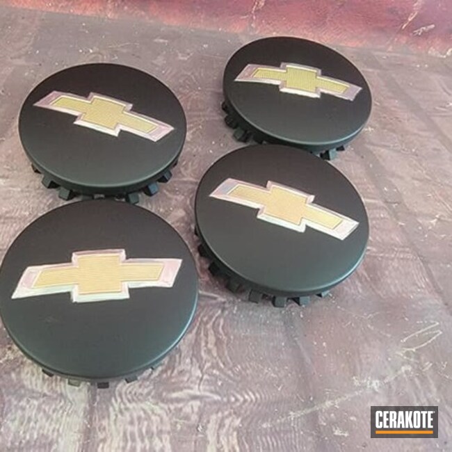 Chevrolet Aluminum Wheels Caps Cerakoted Using Cerakote Glacier Black