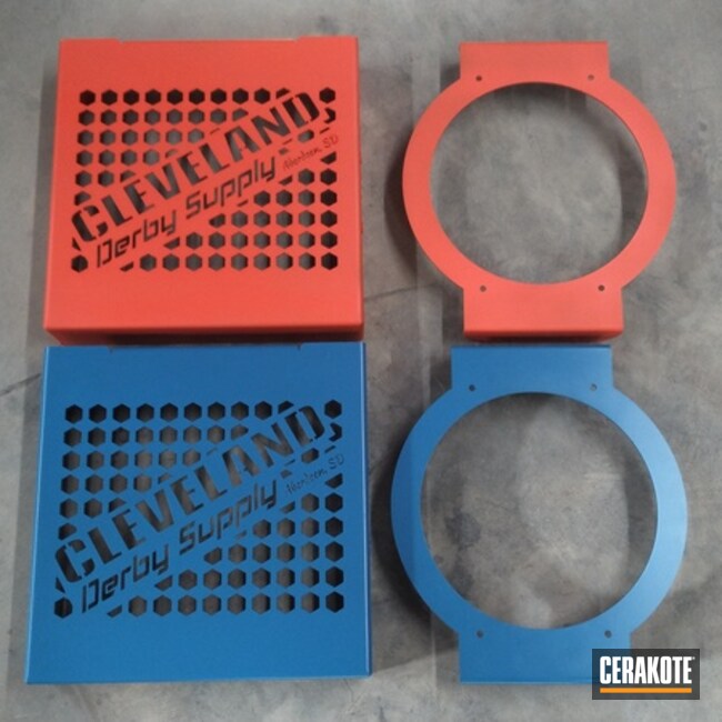 Custom Transmission Cooler Brackets Cerakoted Using Hi-vis Orange And Nra Blue