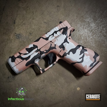 Custom Camo Glock 43x Pistol Cerakoted Using Satin Aluminum, Rose Gold And Graphite Black