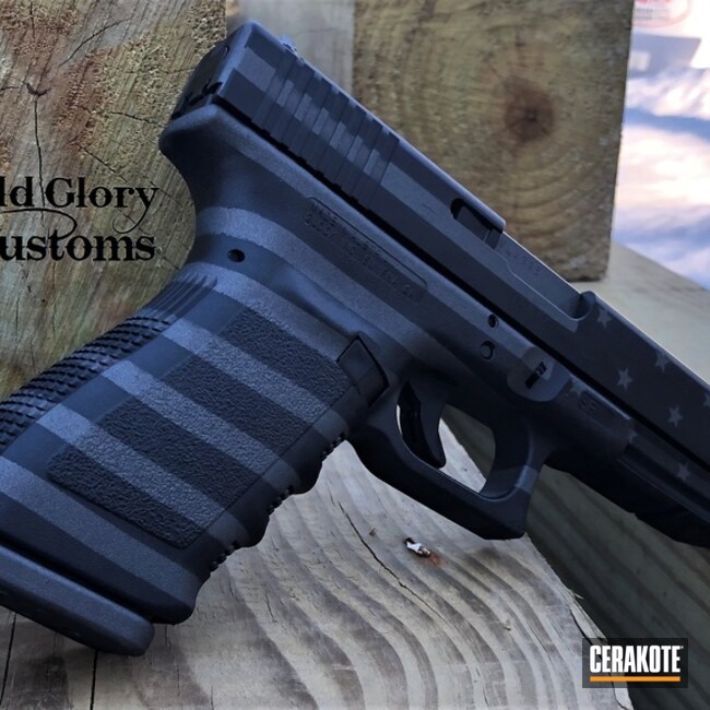 American Flag Themed Glock 21 Pistol Cerakoted Using Sniper Grey And Graphite Black