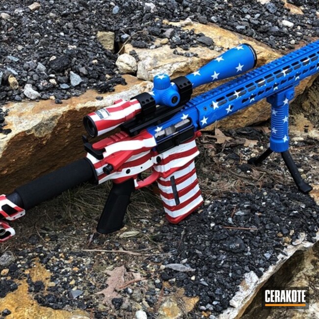 American Flag Themed Ar Build Cerakoted Using Snow White, Nra Blue And Firehouse Red