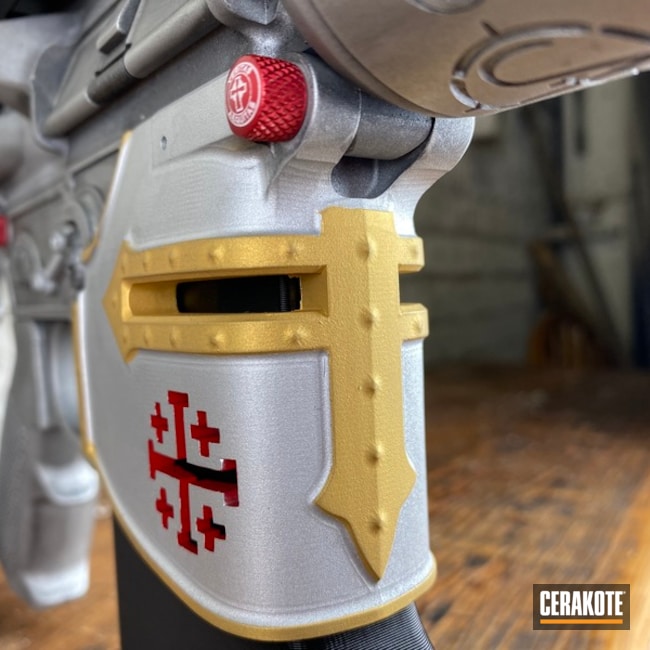 Spikes Tactical Ar Build Cerakoted Using Satin Aluminum, Ruby Red And Cobalt