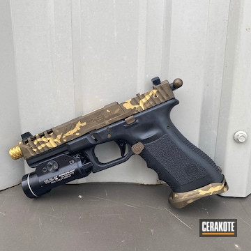 Custom Camo Glock Pistol Cerakoted Using Midnight Bronze, Burnt Bronze And Gold