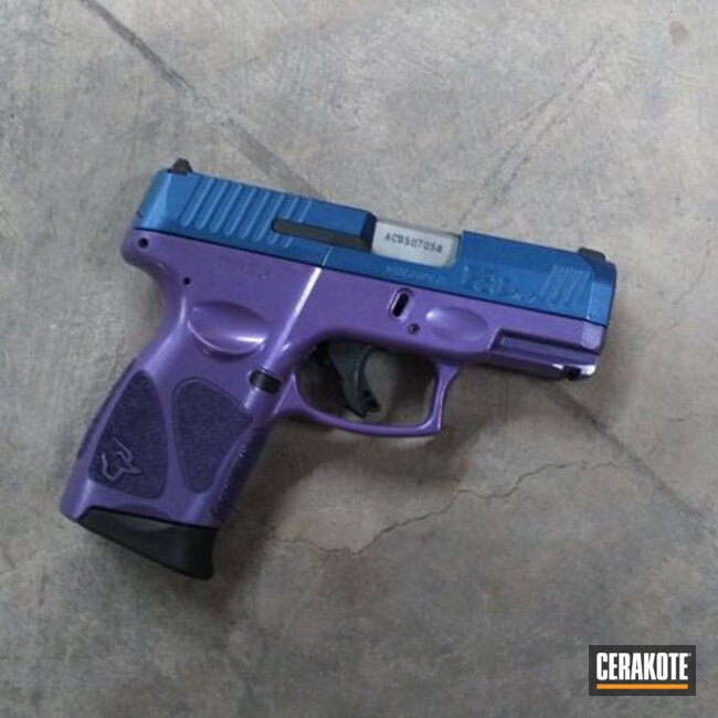 Taurus G3c Pistol Cerakoted Using Nra Blue, High Gloss Armor Clear And Bright Purple