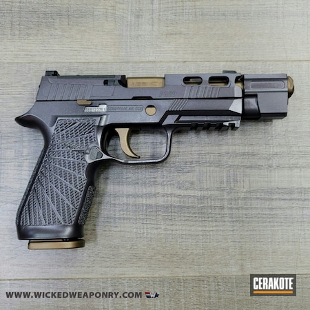 Powder Coating: Two Tone,S.H.O.T,Sig Sauer,Sig P320,Wicked Weaponry,P320,Burnt Bronze H-148,CARBON GREY E-240