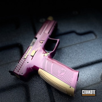 Cz P-10f Pistol Cerakoted Using Black Cherry, High Gloss Armor Clear And Gold
