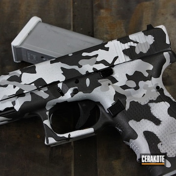 Custom Camo Glock 19 Pistol Cerakoted Using Armor Black, Snow White And Crushed Silver