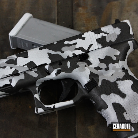 Custom Camo Glock 19 Pistol Cerakoted using Armor Black, Snow White and  Crushed Silver