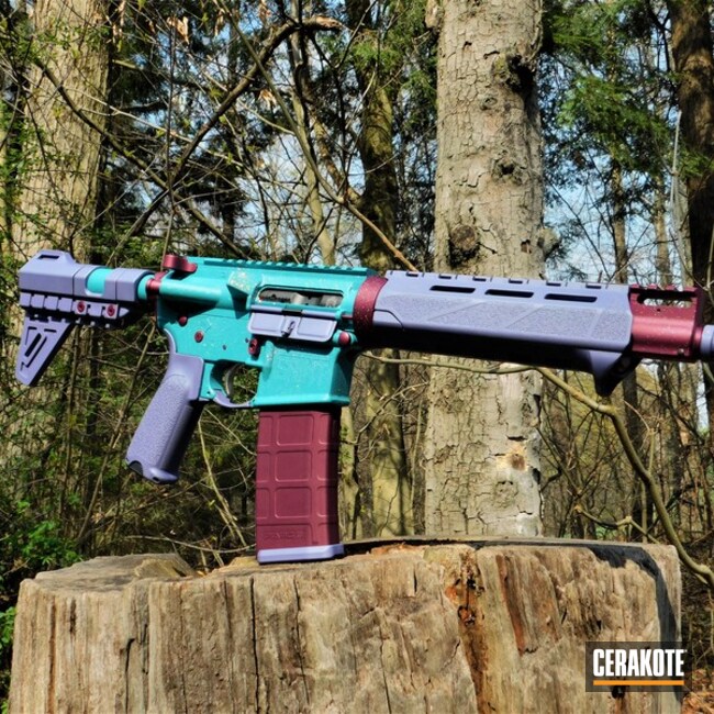 Multicolor Ar Build Cerakoted Using Black Cherry, Crushed Orchid And Aztec Teal