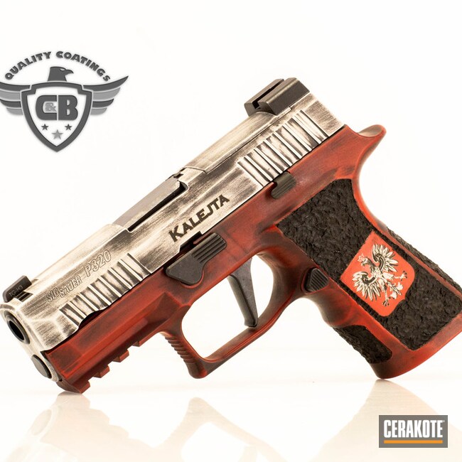 Sig Sauer P320 Pistol Cerakoted Using Snow White And Firehouse Red