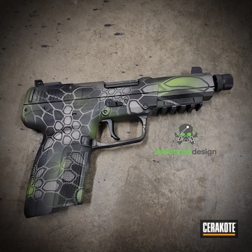Kryptek Camo Fn 5.7 Pistol Cerakoted Using Zombie Green And Graphite Black