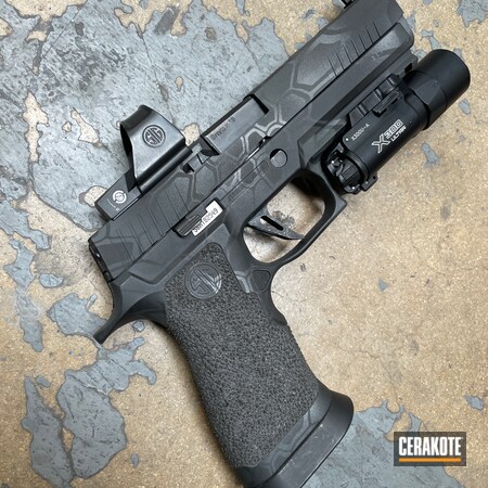 Powder Coating: Graphite Black H-146,Titanium E-250,S.H.O.T,Handguns,Pistol,Defkon3,Camo,SIG™ DARK GREY H-210,Handgun,Stippled,Hand Stippled,Kryptek
