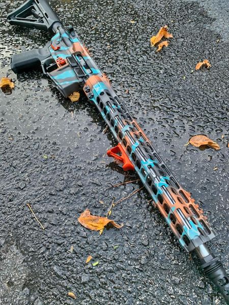 Custom Tiger Striped AR Cerakoted using Titanium, Aztec Teal and Cobalt ...