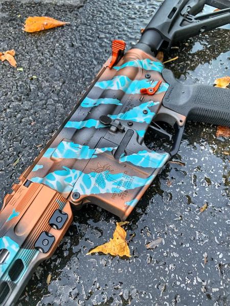 Custom Tiger Striped AR Cerakoted using Titanium, Aztec Teal and Cobalt ...