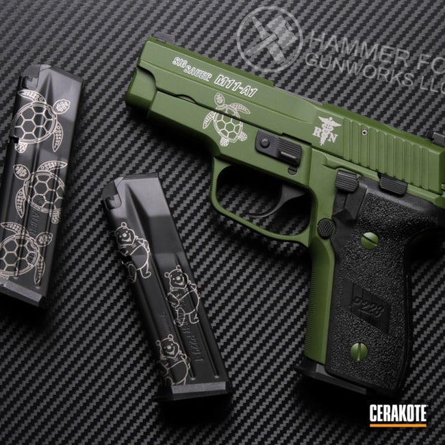 Sig Sauer P228 Cerakoted Using Multicam® Bright Green And Graphite Black
