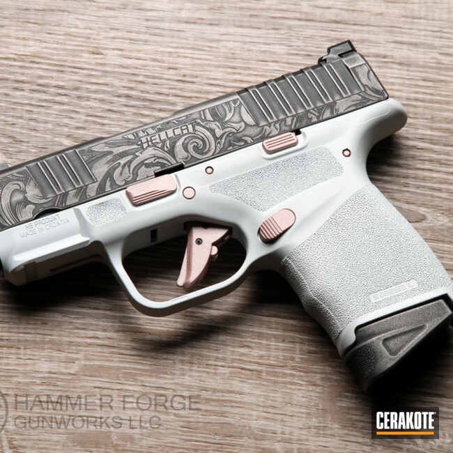 Springfield Armory Hellcat Cerakoted Using Frost, Rose Gold And Titanium