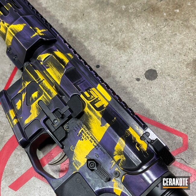 Ar Cerakoted Using Corvette Yellow, High Gloss Armor Clear And Graphite Black