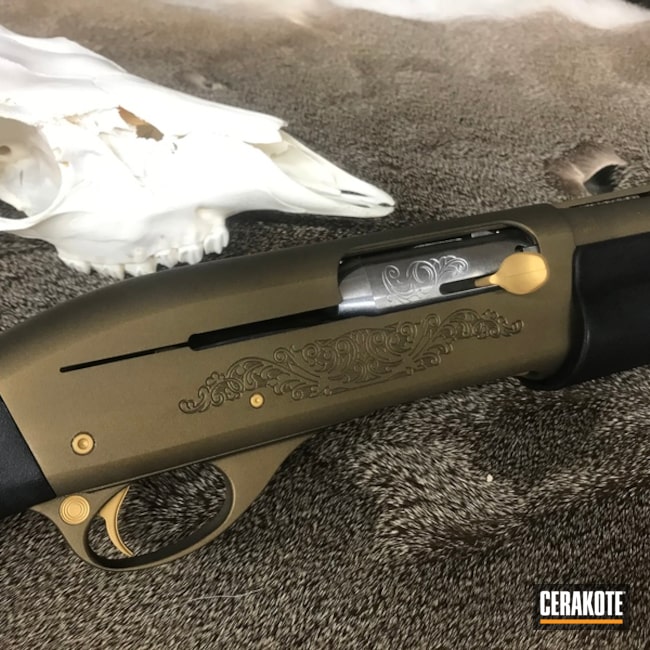 Remington 11-87 Shotgun Cerakoted Using Burnt Bronze And Gold