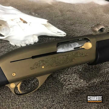 Remington 11-87 Shotgun Cerakoted Using Burnt Bronze And Gold