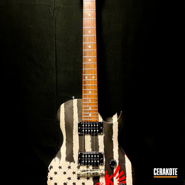 American Flag Themed Electric Fender Guitar Cerakoted Using Titanium, Armor Black And Firehouse Red