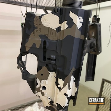 Custom Camo Aero Precision Lower And Upper Cerakoted Using Magpul® Stealth Grey, Combat Grey And Stormtrooper White