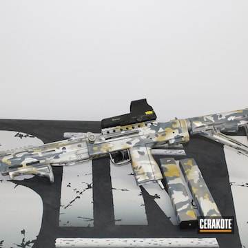 Custom Camo Submachine Gun Cerakoted Using Gun Metal Grey, Satin Aluminum And Cobalt Kinetics™ Slate