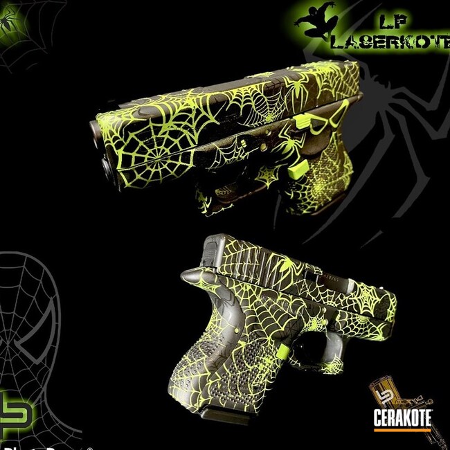 Spider-man Themed Zombie Edition Glock 26 Cerakoted Using Zombie Green, High Gloss Ceramic Clear And Graphite Black