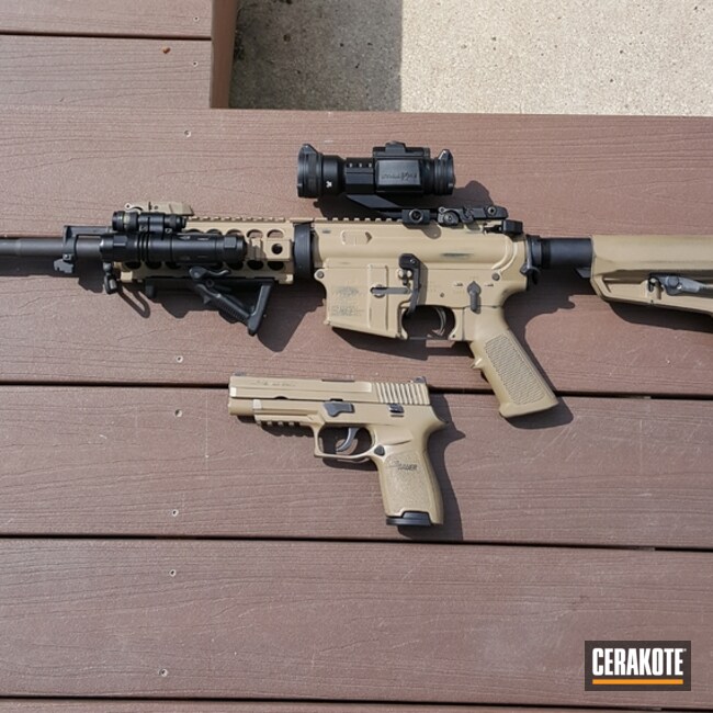 Ar-15 And Sig Sauer P250 Cerakoted Using Coyote Tan And Graphite Black
