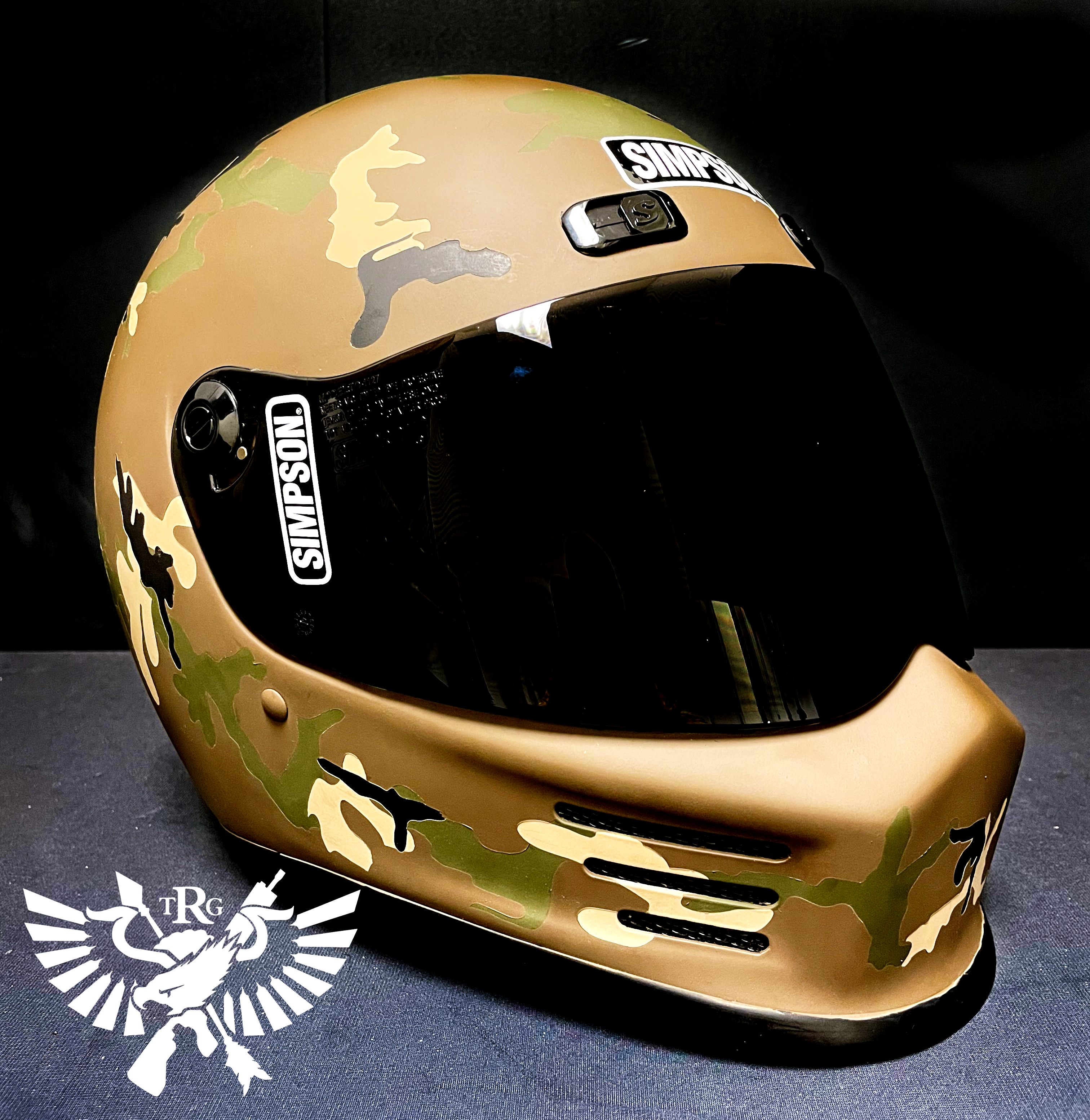 Custom Camo Simpson Helmet Cerakoted using Forest Green, Glock Custom Camo Simpson Helmet Cerakoted using Forest Green, Glock
