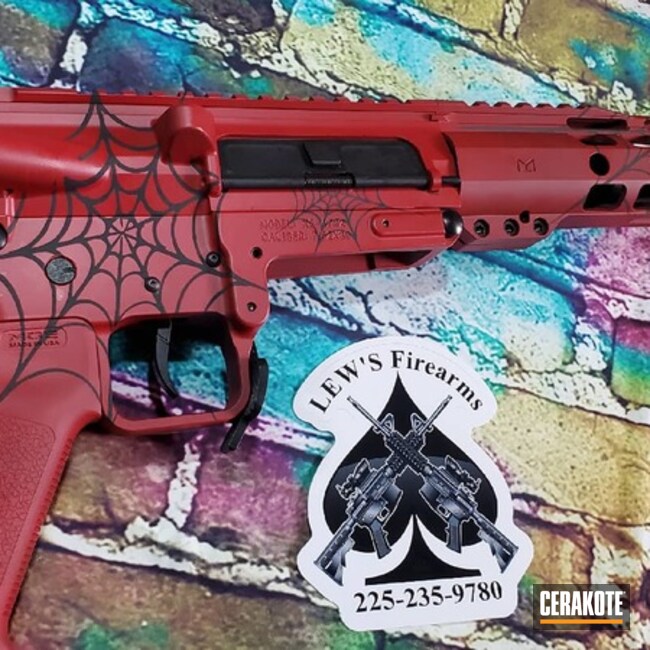 Spider-web Themed Ar-47 Cerakoted Using Graphite Black And Ruby Red