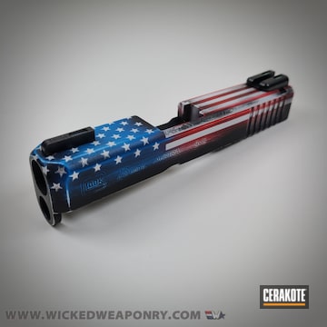 American Flag Themed Glock 26 Slide Cerakoted Using Stormtrooper White, Usmc Red And Nra Blue