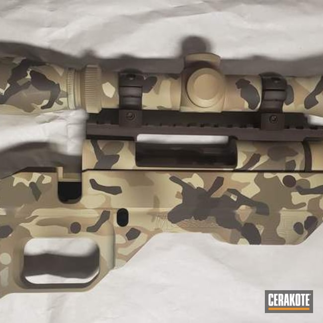 Custom Camo Bolt Action Rifle Cerakoted Using Patriot Brown, Plum Brown And Desert Sand
