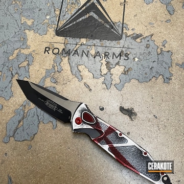 Microtech Knife Cerakoted Using Hidden White, Crimson And Armor Black