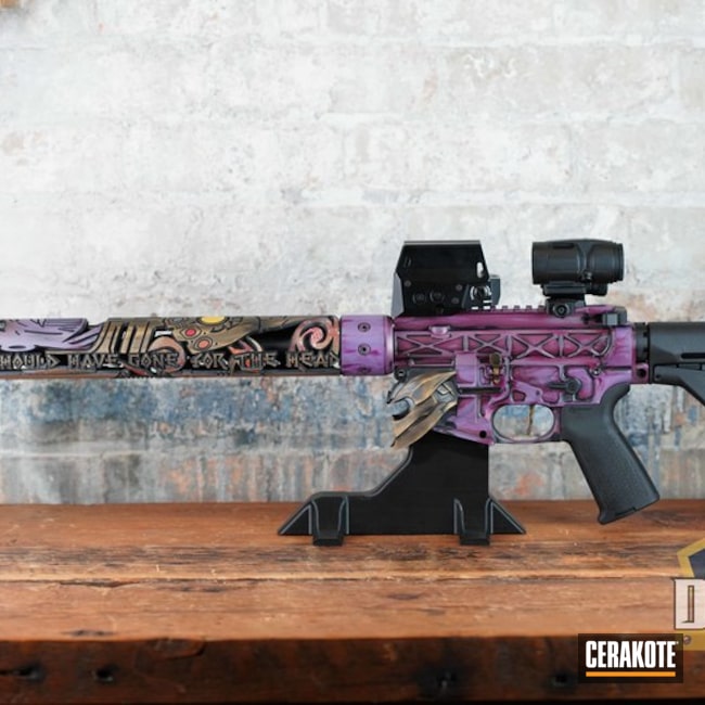 Thanos Themed Ar Build Cerakoted Using Sunflower, Pink Sherbet And Parakeet Green