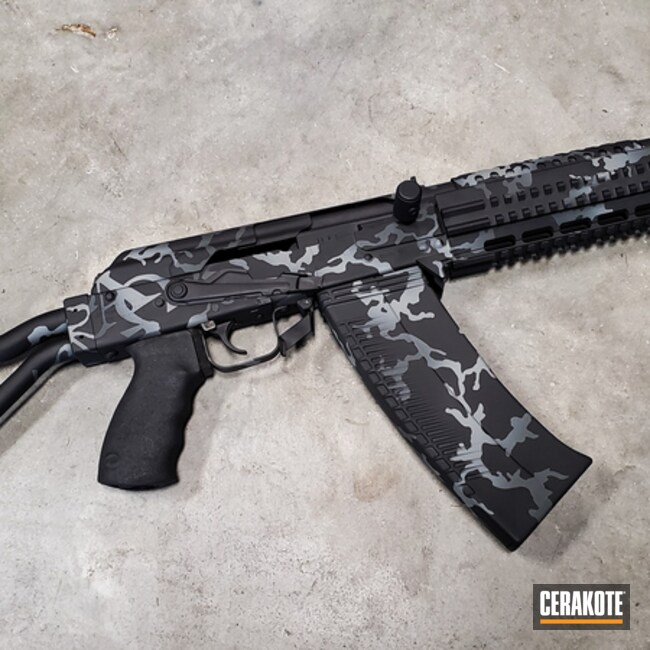 Custom Camo Saiga Ak-47 Cerakoted Using Sig™ Dark Grey, Graphite Black And Bull Shark Grey
