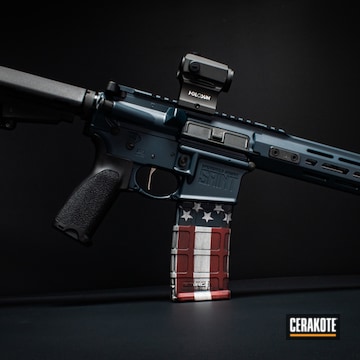 Ar With American Flag Themed Mag Cerakoted Using Ridgeway Blue And Graphite Black