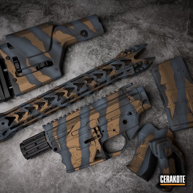 Custom Camo AR Cerakoted using Armor Black, Burnt Bronze and Blue