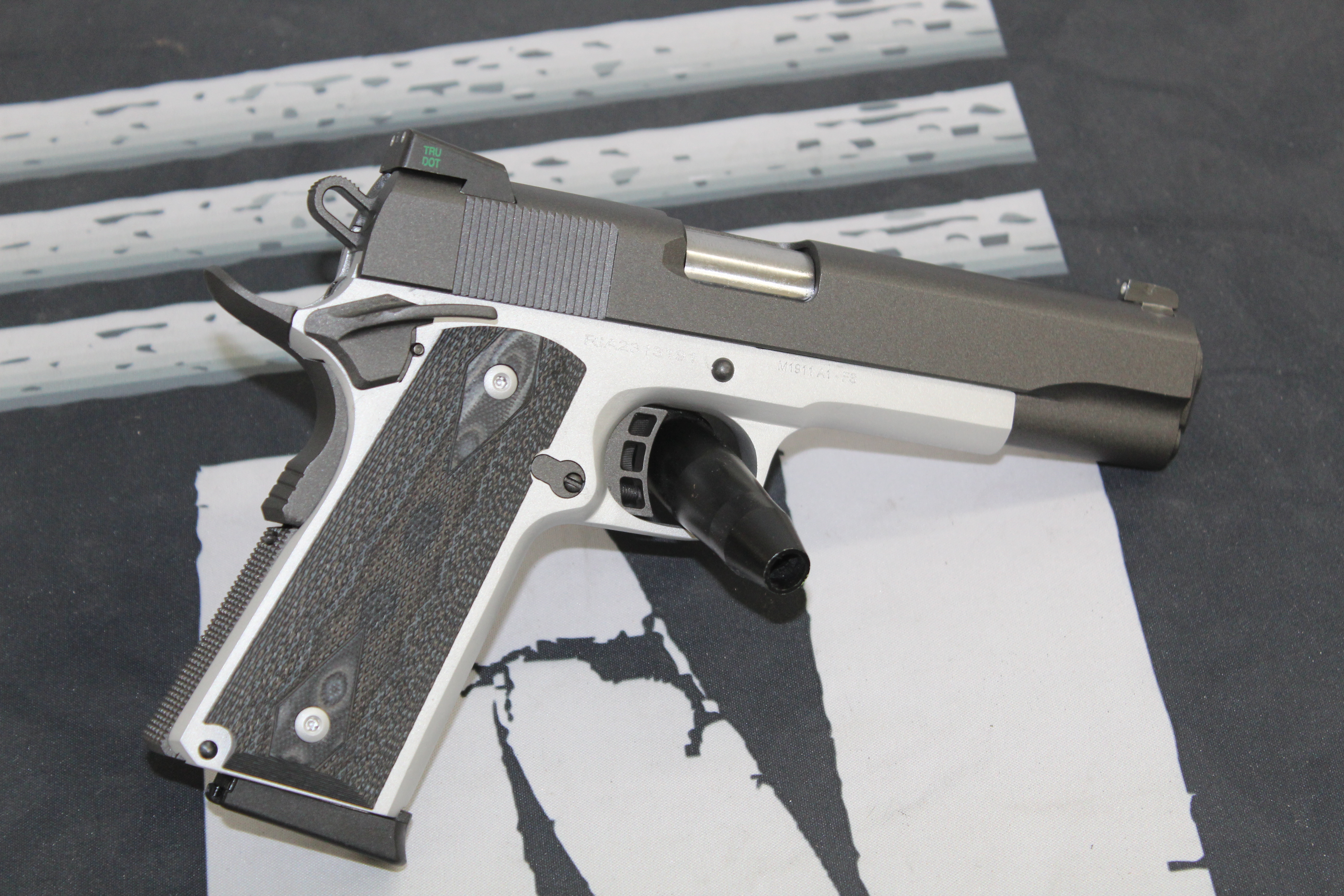 Two Tone Rocker Two Toned Rock Island 1911 Cerakoted using Satin Aluminum and Cobalt ...