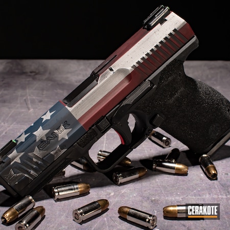 Powder Coating: Firearm,Bright White H-140,Graphite Black H-146,tp9sfx,S.H.O.T,Canik,RUBY RED H-306,American Flag,Ridgeway Blue H-220,Distressed American Flag
