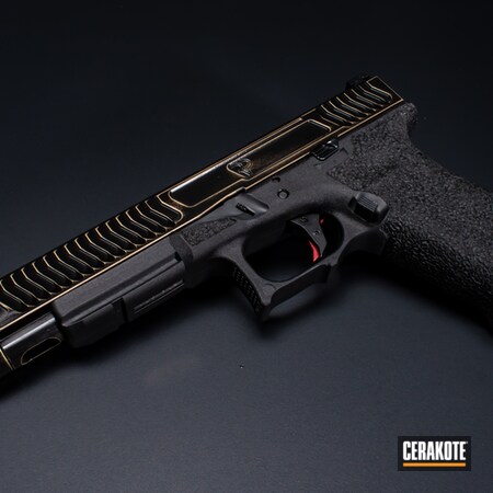 Powder Coating: Firearm,Graphite Black H-146,Glock,Distressed,S.H.O.T,Glock 17L,Gold H-122