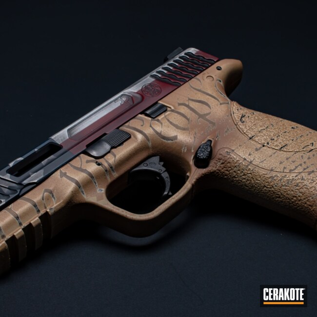 Distressed American Flag Themed Smith & Wesson M&p Cerakoted Using Ridgeway Blue, A.i. Dark Earth And Bright White