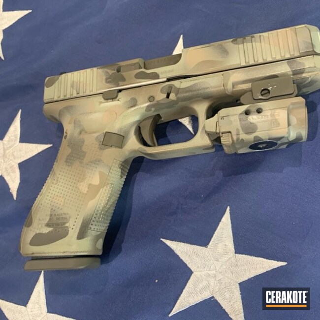 Custom Camo Glock 22 Cerakoted Using Desert Sand, Patriot Brown And Desert Verde