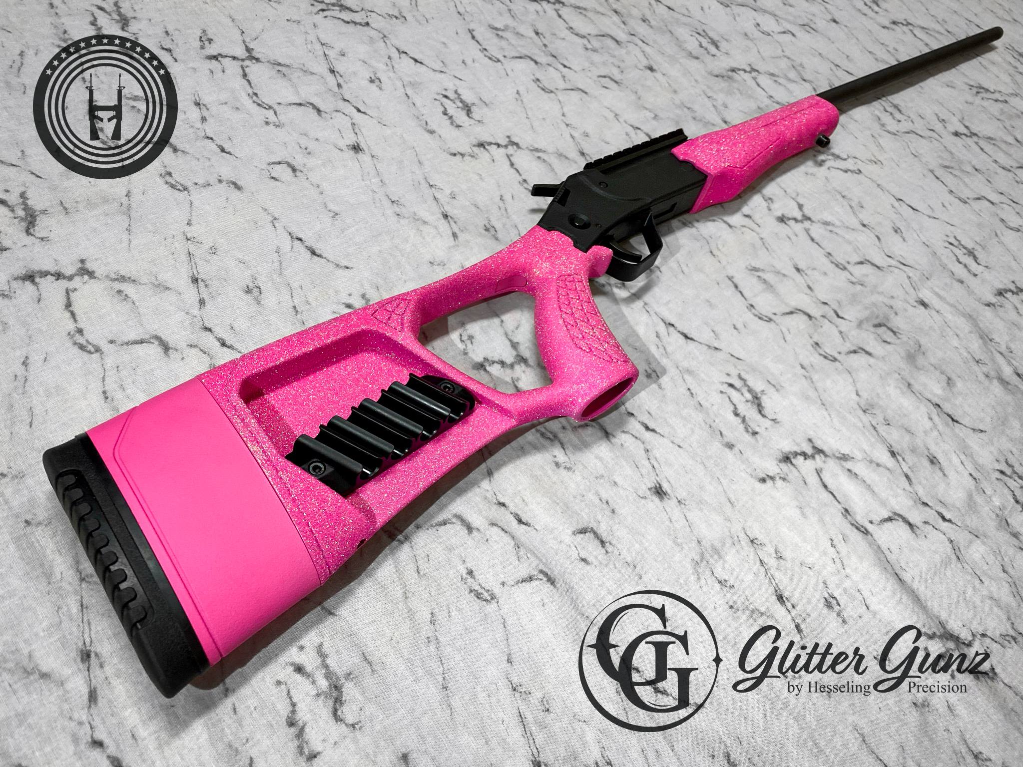 Pink Chassis Rifle Glittered Rifle Cerakoted using Prison Pink | Cerakote