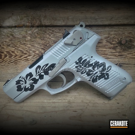 Powder Coating: 9mm,Graphite Black H-146,S.H.O.T,Crushed Silver H-255,Pistol,Custom Stencil,Ruger,Flowers,Semi-Auto,Ruger P95 DC,Titanium H-170