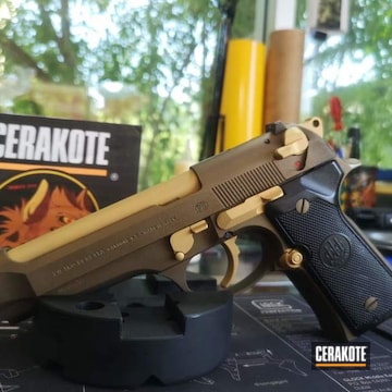 Beretta Pistol Cerakoted Using Burnt Bronze And Gold