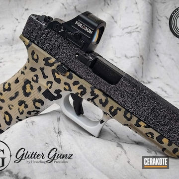 Glitter And Cheetah Print Themed Glock 17 Cerakoted Using Armor Black, Desert Sand And Stormtrooper White