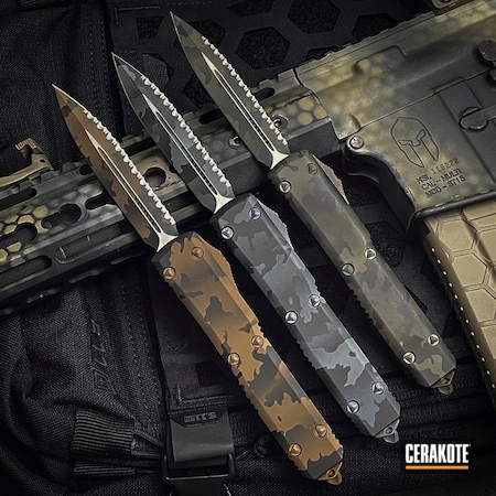 Powder Coating: Knives,BLACKOUT E-100,Microtech,POLAR BLUE H-326,Knife,O.D. Green H-236,Burnt Bronze H-148
